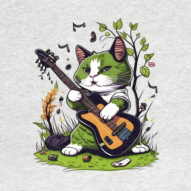 Funny Cat Playing Guitar - Cat Lover by Daphne R. Ellington